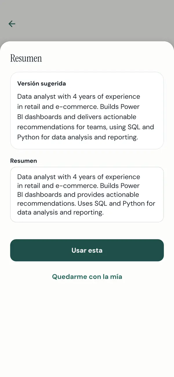 Reescribir una sección del CV con IA