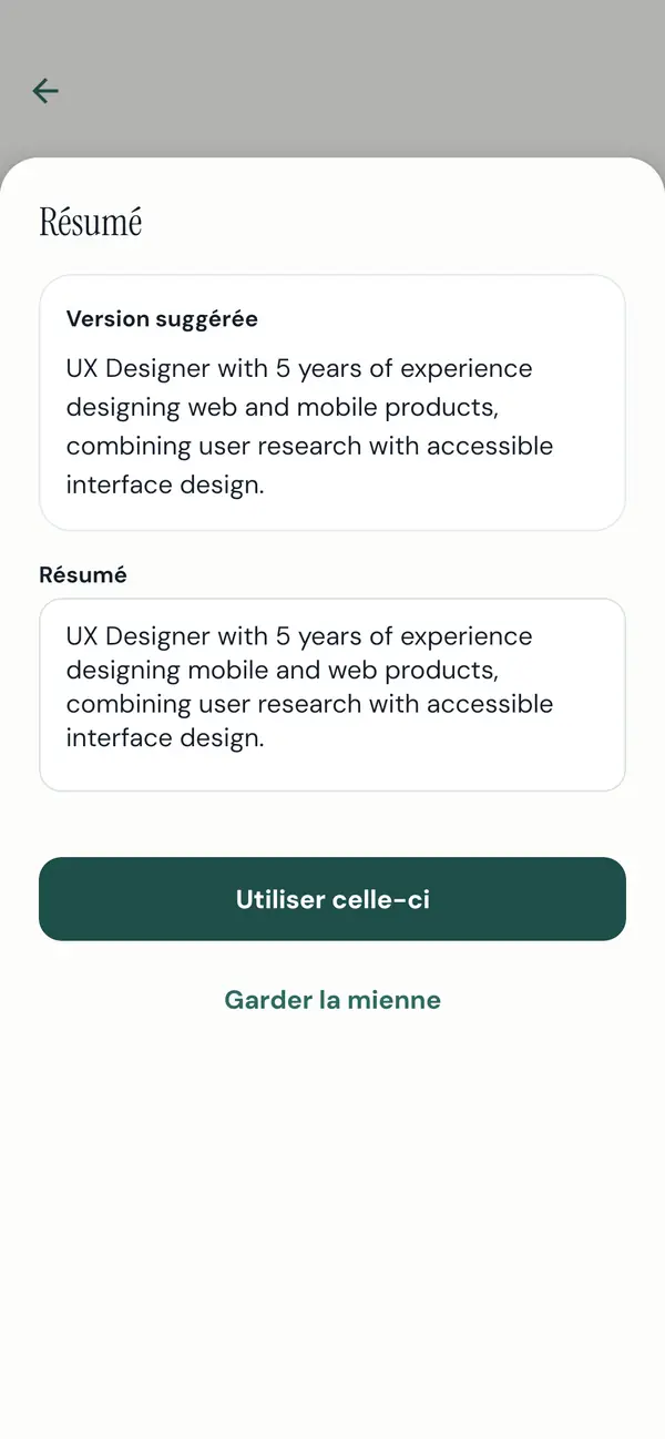 Réécrire une section du CV avec l’IA