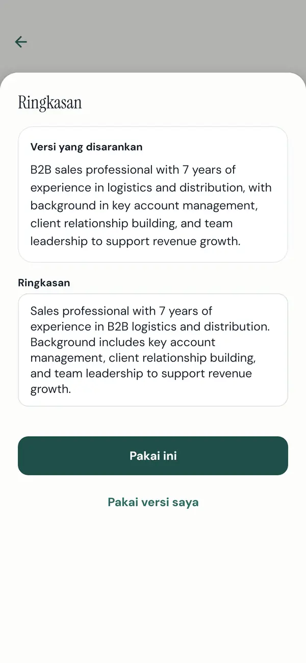 Menulis ulang satu bagian CV dengan AI