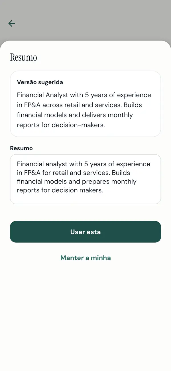 Reescrevendo uma seção do currículo com IA