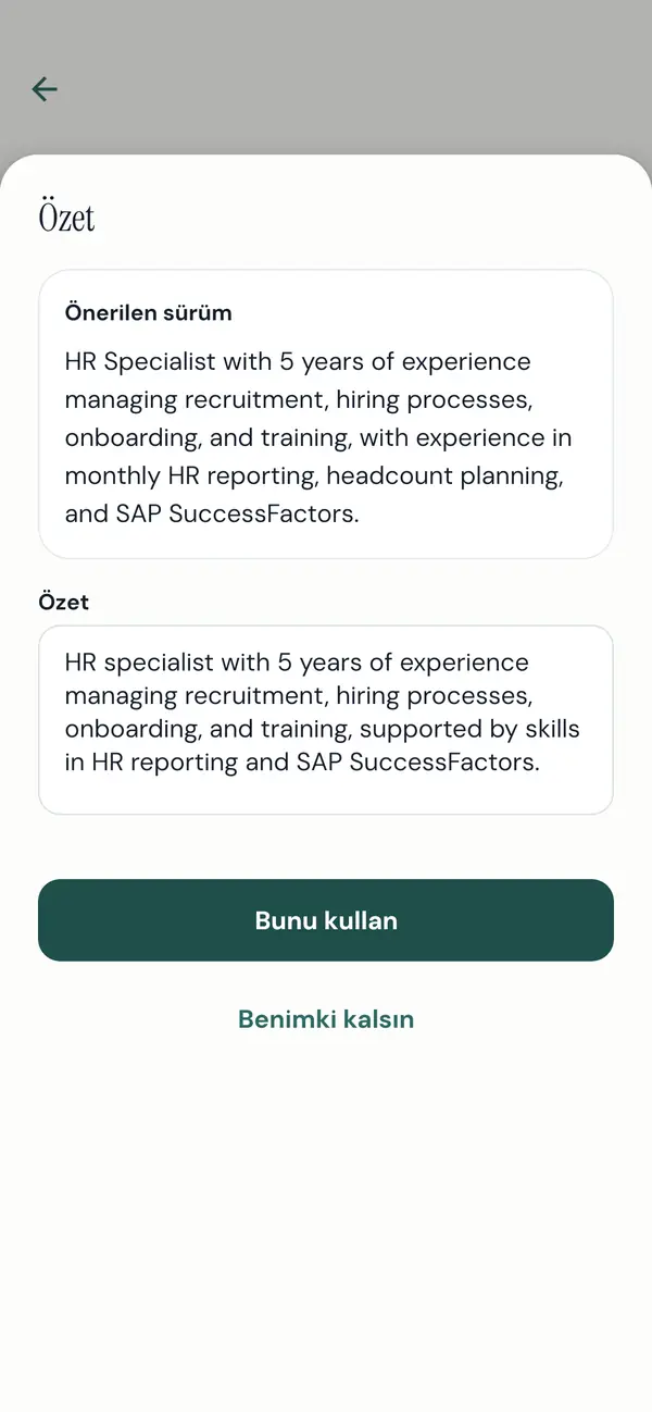 CV'nin bir bölümünü yapay zekâyla yeniden yazmak